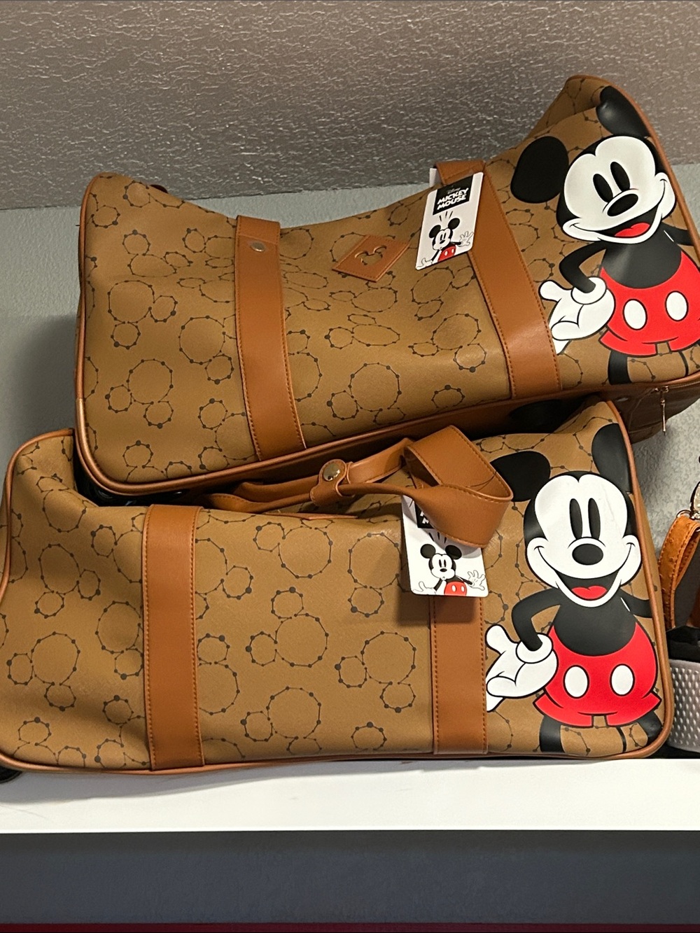 Disney Brown Mickey Mouse Travel Duffel Bag with Red Accent